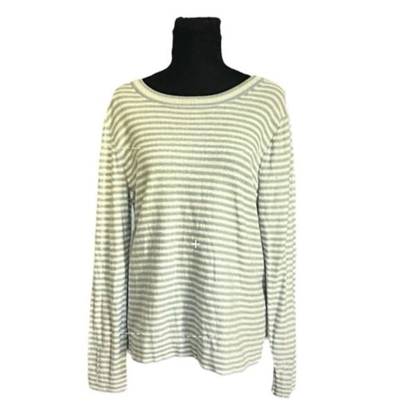 J. Crew Blue and White Striped Scoop Neck Wool Blend Lightweight Sweater Size L - Picture 1 of 7